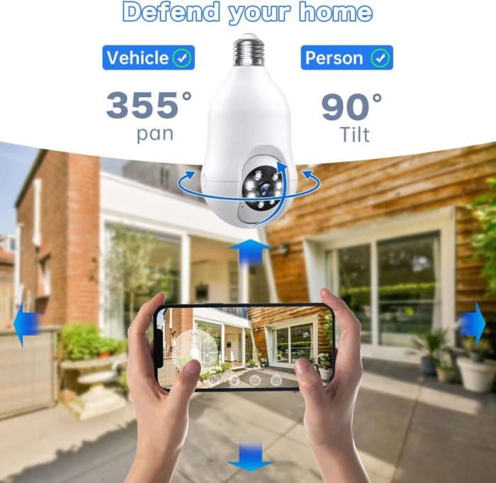 Light Bulb Security Camera 2 Pack, 5g/2.4ghz Lightbulb Security Cameras Wireless Outdoor EseeCloud, 2K 360 Front Porch Cam Screw in Light Socket Motion Sensor Color Night Vision 2-Way Audio - Image 9