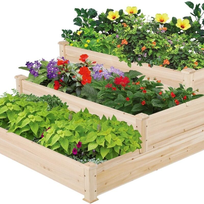 Yaheetech 3 Tier 47 x 47 x 22in Raised Garden Bed Horticulture Outdoor Elevated Flower Box Tiered Garden Bed Wooden Vegetables Growing Planter for Backyard/Patio/Gardener