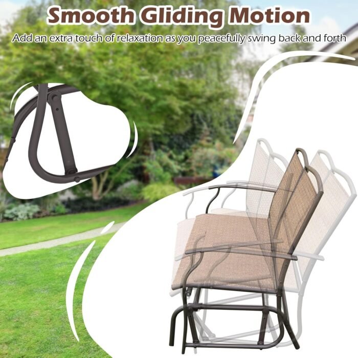 Giantex Patio Glider, 2-Person Outdoor Rocking Chair with Metal Frame and Breathable Fabric, Load 400 Lbs, Heavy-Duty Swing Bench, Loveseat, Outside Rocker for Porch, Garden and Backyard (Brown) - Image 6