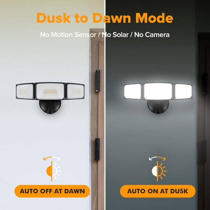 LUTEC 75W 8000LM Dusk to Dawn Outdoor Lighting, LED Flood Light Outdoor with Photocell, 5000K Daylight, IP65 Waterproof, LED Security Lights for Garage, Yard, Patio (Black) - Image 3