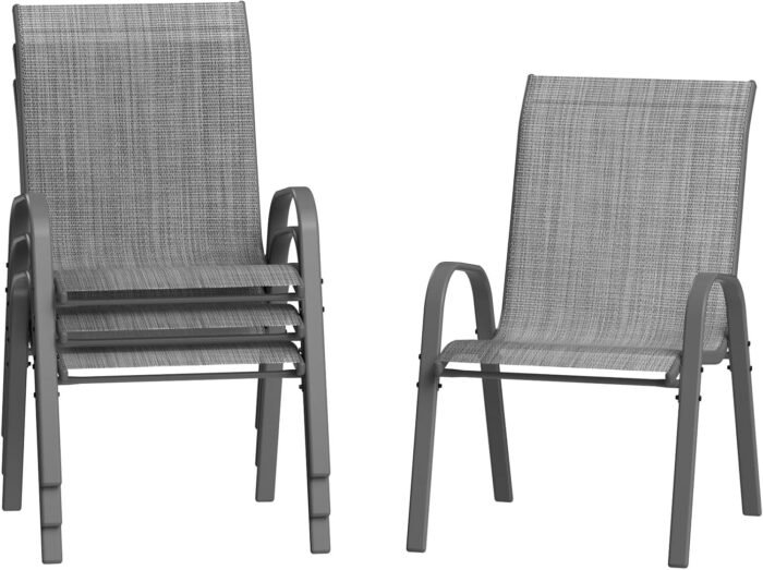 Amopatio Patio Chairs Set of 4, Breathable Garden Outdoor Furniture for Backyard Deck,Outdoor Stackable Dining Chairs for All Weather, Dark Grey