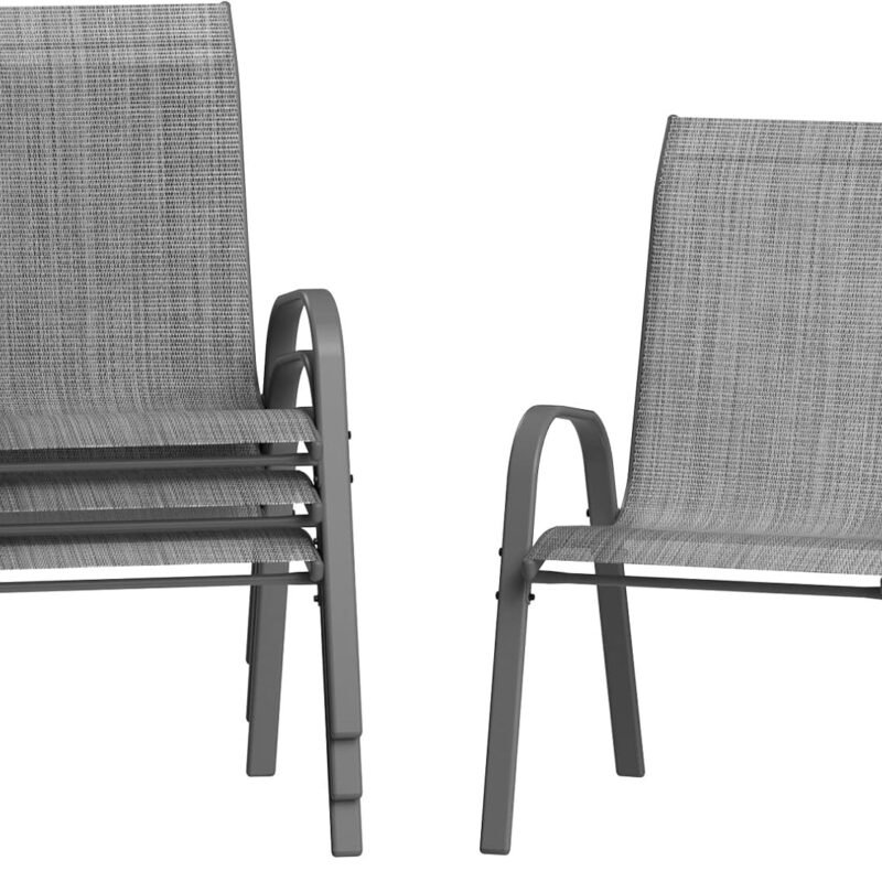 Amopatio Patio Chairs Set of 4, Breathable Garden Outdoor Furniture for Backyard Deck,Outdoor Stackable Dining Chairs for All Weather, Dark Grey