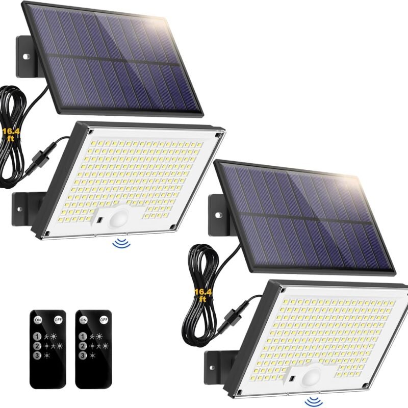 Solar Lights for Outside, 172LED 3Modes Split Motion Sensor Outdoor Lights with Remote Control, Solar Lights Outdoor Waterproof IP65, Outdoor Solar Lights for Yard,Patio,Garden,Garage, 2 Pack