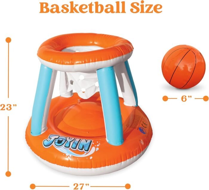 JOYIN Inflatable Pool Float Set Volleyball Net & Basketball Hoops, Floating Swimming Game Toy for Kids and Adults, Summer Floaties, Volleyball Court (105”x28”x35”)|Basketball (27”x23”x27”),L-Orange - Image 6