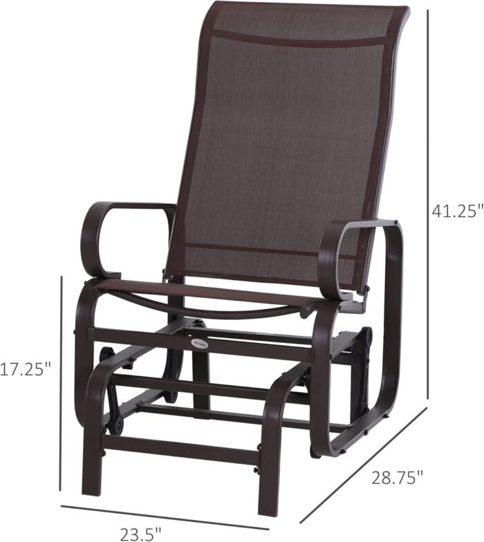 Outsunny Outdoor Glider Chair, Gliders for Outside Patio with Smooth Rocking Mechanism and Lightweight Construction for Backyard, Brown - Image 3