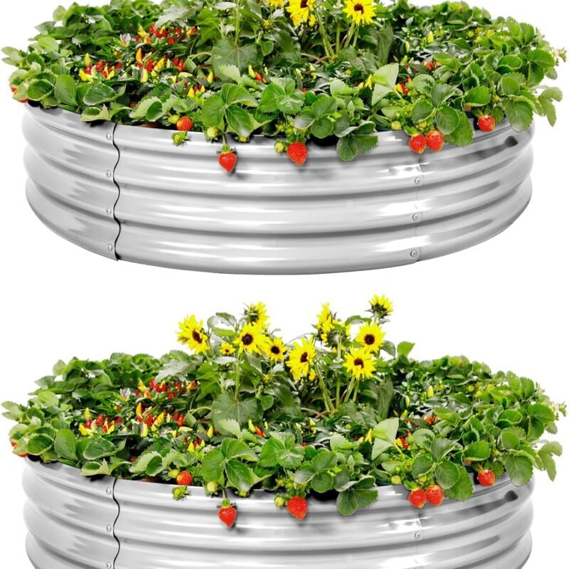 Land Guard Galvanized Raised Garden Bed 2Pcs, Planter Raised Garden Beds Outdoor, Round Clearance Raised Garden Beds for Gardening Vegetables……
