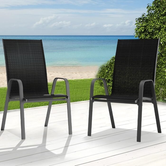 JEAREY Patio Dining Chairs Set of 4, Outdoor Stackable Dining Furniture Set, All Weather Dining Set for Lawn, Garden, Backyard, Poolside, Black - Image 8