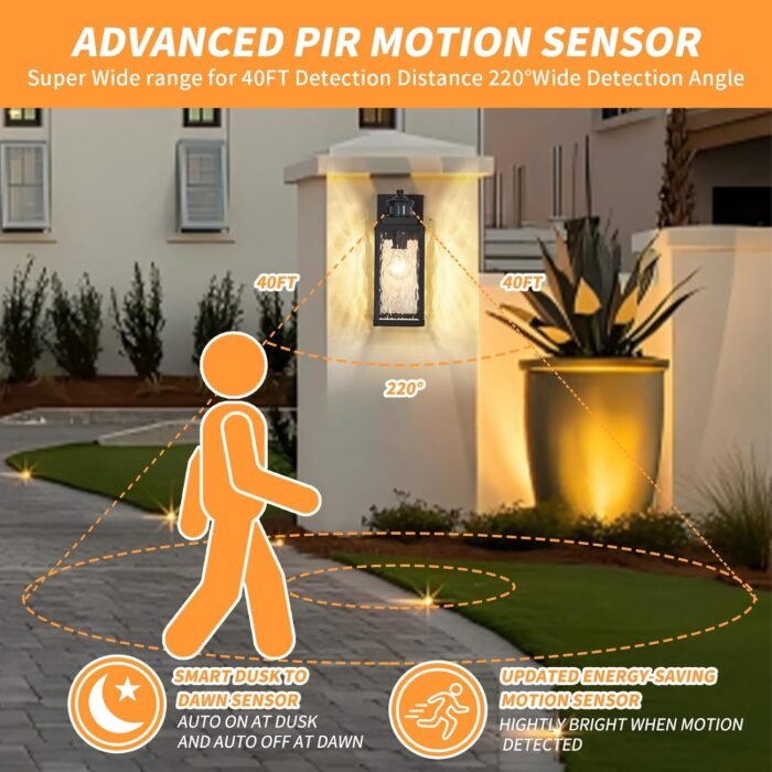 2 Pack Motion Sensor Outdoor Wall Lights,Updated Dusk to Dawn Outdoor Lighting, Exterior Light Fixtures Wall Mount,Waterproof Porch Light Outside Lights for House - Image 3