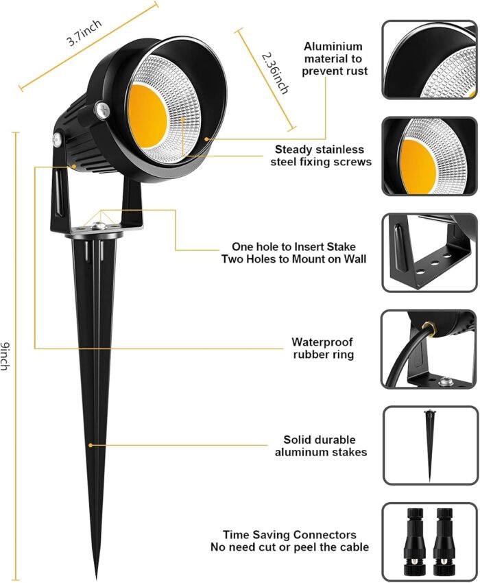 ZUCKEO 10W Low Voltage Landscape Lights LED Landscape Lighting with Connectors, 12V Outdoor Spotlights Yard Garden Pathway Lights, 1000LM Waterproof Warm White Light (14 Pack) - Image 3
