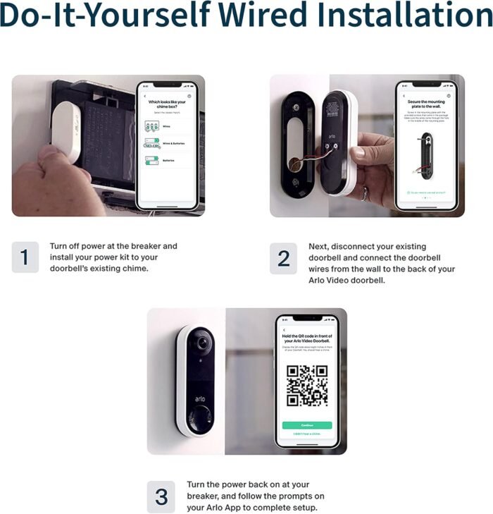 Arlo Essential Wired Video Doorbell - HD Video, 180° View, Night Vision, 2 Way Audio, DIY Installation (wiring required), Security Camera, Doorbell Camera, Home Security Cameras, White - AVD1001 - Image 3