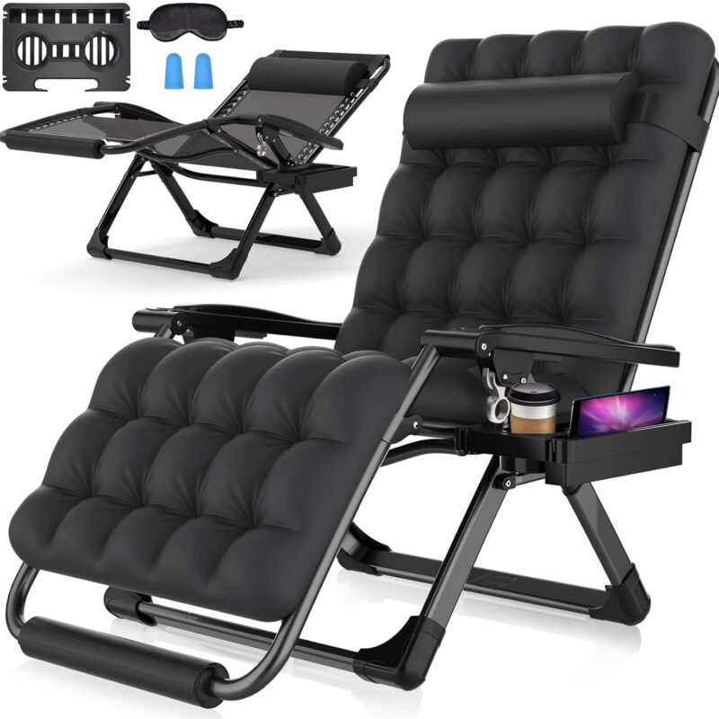 Suteck Oversized Zero Gravity Chair,33In XXL Lounge Chair w/Removable Cushion&Headrest, Reclining Camping Chair w/Upgraded Lock and Footrest, Reclining Patio Chairs Recliner for Indoor Outdoor,500LBS