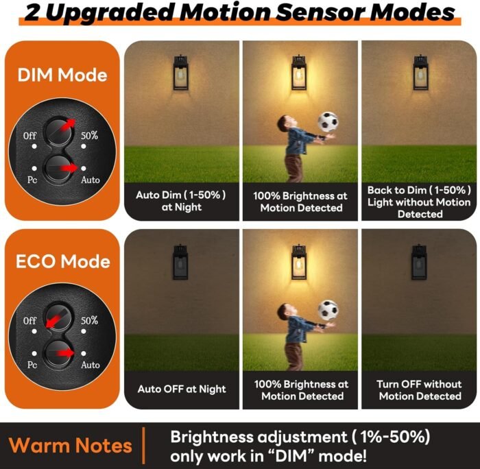 Motion Sensor Outdoor Lights Fixture, Dusk to Dawn Exterior Porch Light Wall Mount with Water-Rippled Glass, Black Modern Outside Wall Sconce Lanterns for House, Garage, Patio, Bulbs Not Included - Image 2