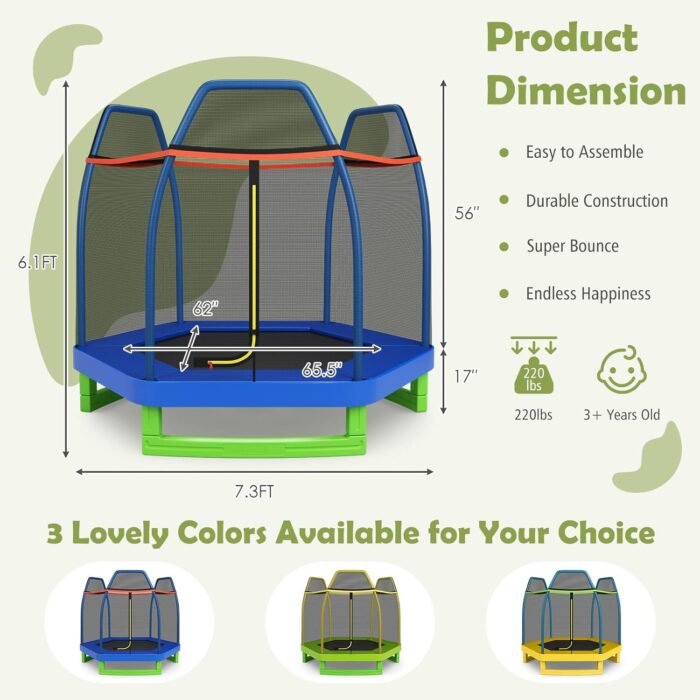 Giantex 7 Ft Trampoline for Kids, Heavy Duty Steel Frame Small Mini Toddler Trampoline, Great Gifts for Boys Girls, Outdoor Indoor Kids Trampoline with Net, for Age 3-8 - Image 7
