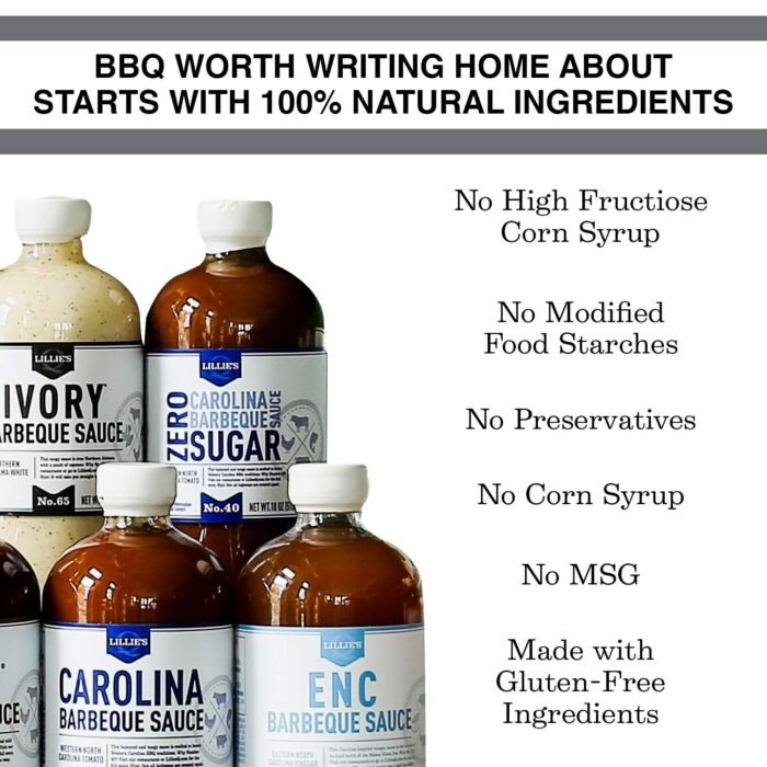 Lillie’s Q - Barbeque Sauce Variety Pack, Gourmet BBQ Sauce Set, Made with Gluten-Free Ingredients, Includes Carolina BBQ Sauce (20 oz), Gold BBQ Sauce (19 oz) & Smoky BBQ Sauce (20 oz) | 3-Pack - Image 5