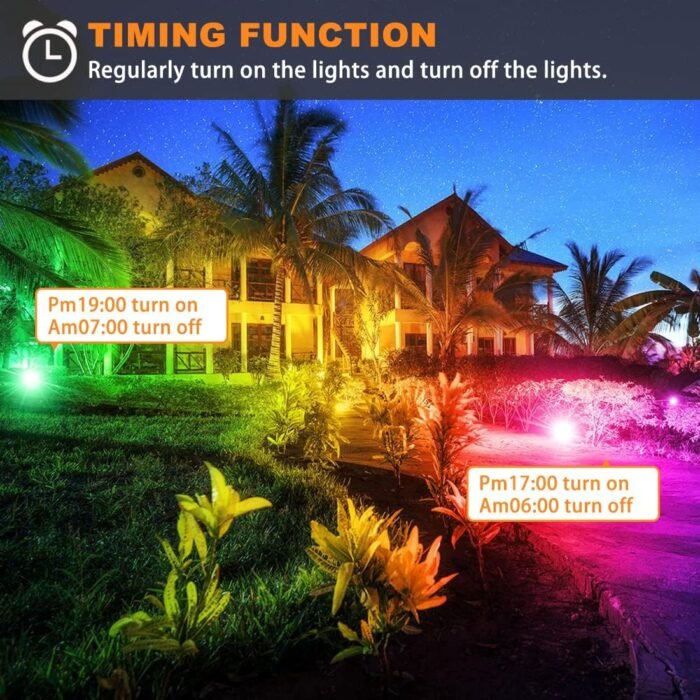 LED Flood Light Outdoor 30W, 300W Equivalent 3000LM Smart RGB Landscape Lighting with APP Control, DIY Scenes - Timing - Warm White 2700K - Color Changing Uplight, IP66, US Plug MELPO(4 Pack) - Image 4