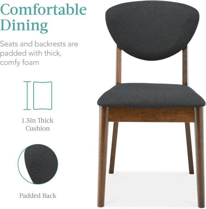 Best Choice Products 5-Piece Dining Set, Compact Mid-Century Modern Table & Chair Set for Home, Apartment w/ 4 Chairs, Padded Seats & Backrests, Wooden Frame - Walnut/Charcoal - Image 3