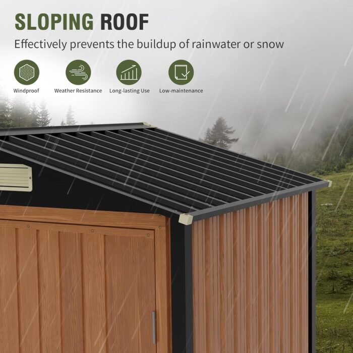 Outdoor Storage Shed 6x4 Ft, Lockable Metal Garden Shed with Window, Tool Shed Tiny House Vertical Outside Storage Building for Backyard, Lawn, Patio, Bike - Image 6