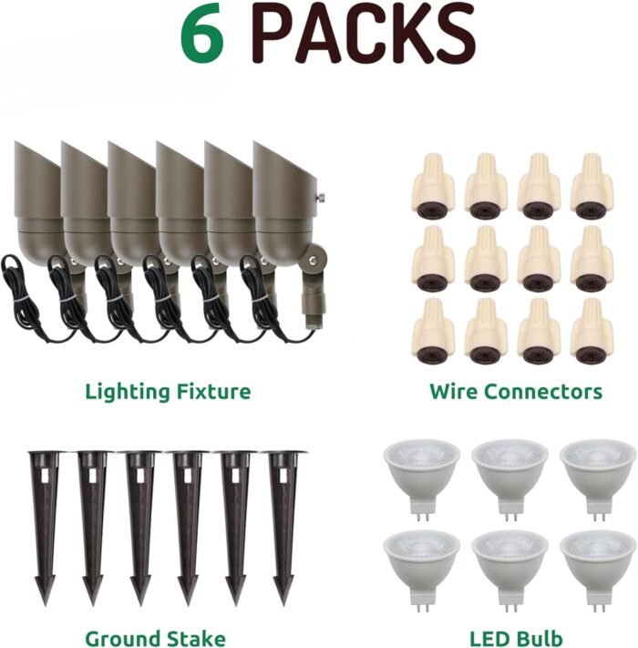 Lumina Lighting® 4W Landscape lighting 12V Landscape Lights Low Voltage Landscape Spotlights Warm White Waterproof Outdoor Replaceable LED Bulb for Garden, Lawn, Porch, Patio and Yard (Bronze, 6-Pack) - Image 3