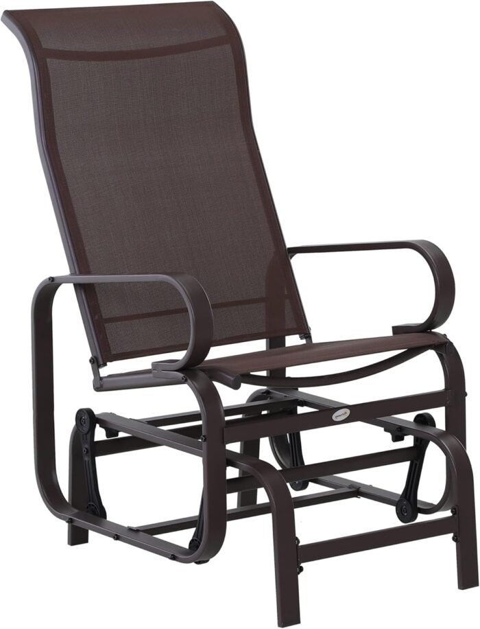 Outsunny Outdoor Glider Chair, Gliders for Outside Patio with Smooth Rocking Mechanism and Lightweight Construction for Backyard, Brown