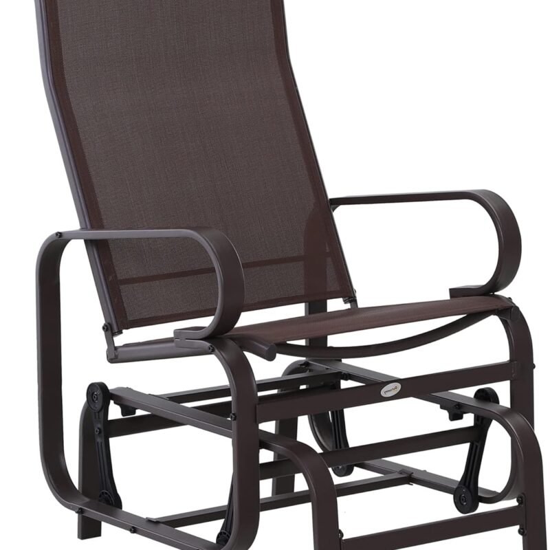 Outsunny Outdoor Glider Chair, Gliders for Outside Patio with Smooth Rocking Mechanism and Lightweight Construction for Backyard, Brown