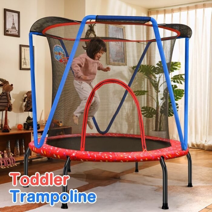 Zupapa No-Gap Design Trampoline for Kids Toddler Indoor Outdoor Small Trampolines for Baby with net Basketball Hoop for Age 2-5, 54'' 66'' - Image 2