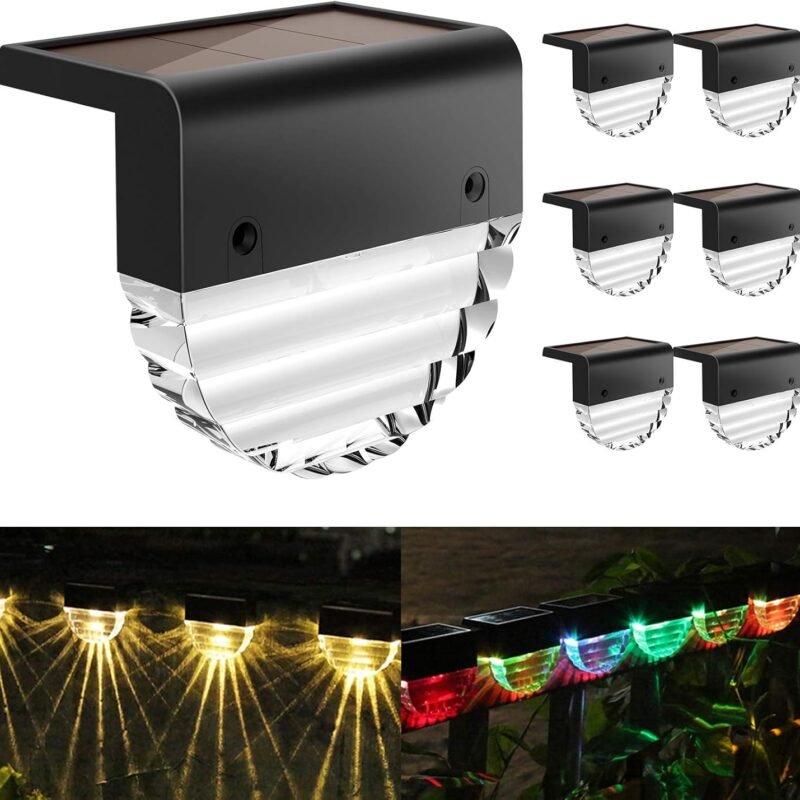 Solar Deck Lights, 6 Pack Waterproof LED Solar Lights Outdoor, Solar Step Lights Solar Fence Lights, Solar Lights for Outside, Garden, Patio, Stairs,Yard,10 Lumens, Warm White/Color Changing Lighting