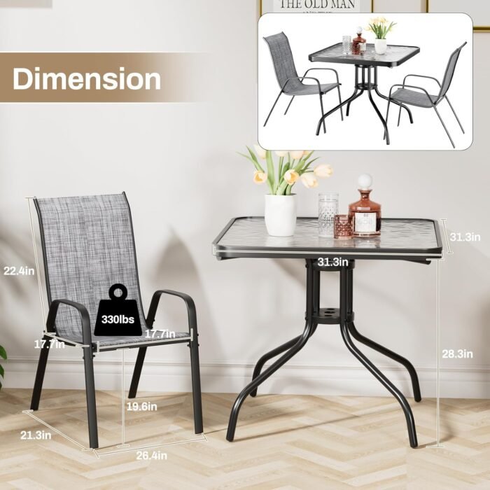 TLSUNNY Patio Dining Set 5 Pieces, All Weather Outdoor Furniture W/30"X 30" Table and 4 Stackable Textilene Chairs, Metal Table and Chairs for Lawn, Garden, Poolside, Backyard (Umbrella not Included) - Image 4