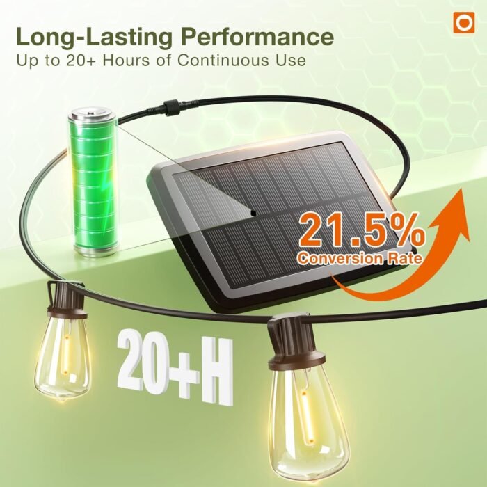 addlon 54(48+6) FT Solar String Lights Waterproof,Patio Lights Solar Powered with Remote & USB Port 15+1 LED Shatterproof Bulbs 3 Light Modes, Dimmable Solar Lights for Camping Backyard Garden - Image 6