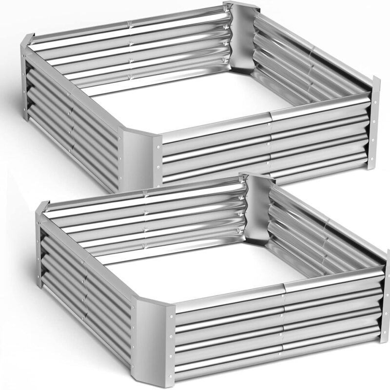 Raised Garden Bed Outdoor Aluminum Planter Box Kit for Vegetables Flower Herb, 2 Sets, 38x38x12 in