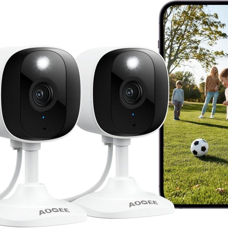 2K Cameras for Home Security-Outdoor/Indoor Camera for Dog/Cat/Pet/Nanny/Baby, Color Night Vision, White Light, Siren, 24/7 SD Recordings, Works with Alexa/Google Home, C1-White-2P (2.4Ghz WiFi)