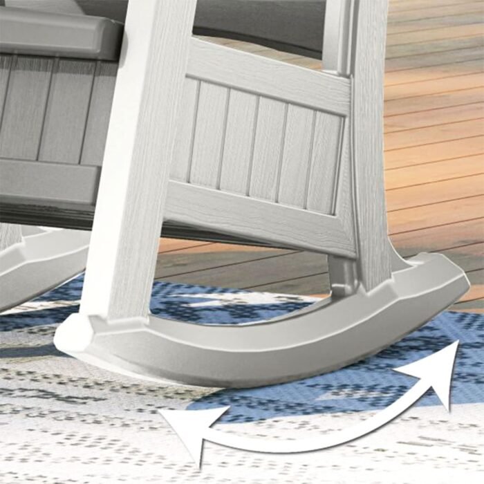 Suncast Outdoor Patio Rocking Chair with Under-Seat Storage, Stylish Faux Wood Outdoor Rocker for Patios, Dove Gray - Image 3