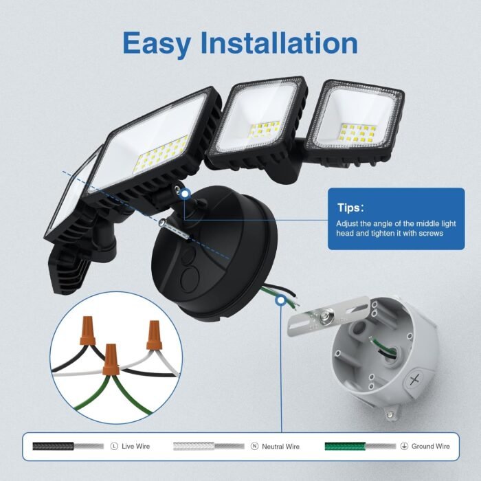 70W LED Flood Lights Outdoor Waterproof IP65, 5 Heads Exterior Security Lights with 360° Lighting Angle, 6500K Super Bright Floodlight Fixture, Outside Lights for House, Backyard - Image 8
