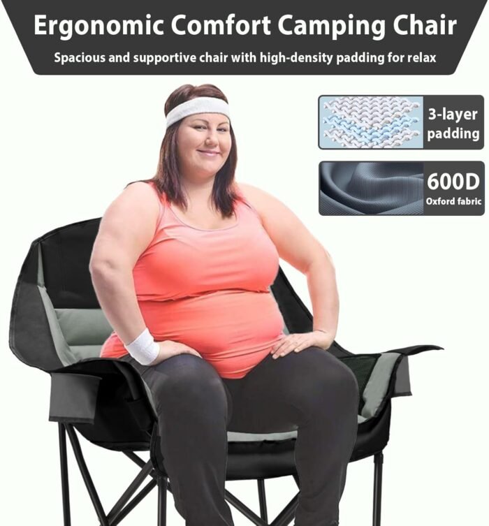 Oversized Camping Chair, Portable Folding Camping Chairs with Side Pocket, Cup Holder and Carry Bag, Heavy Duty Outdoor Camping Chairs for Adults, Fishing, Sports, Trip, up to 400lbs, Style 4 - Image 4