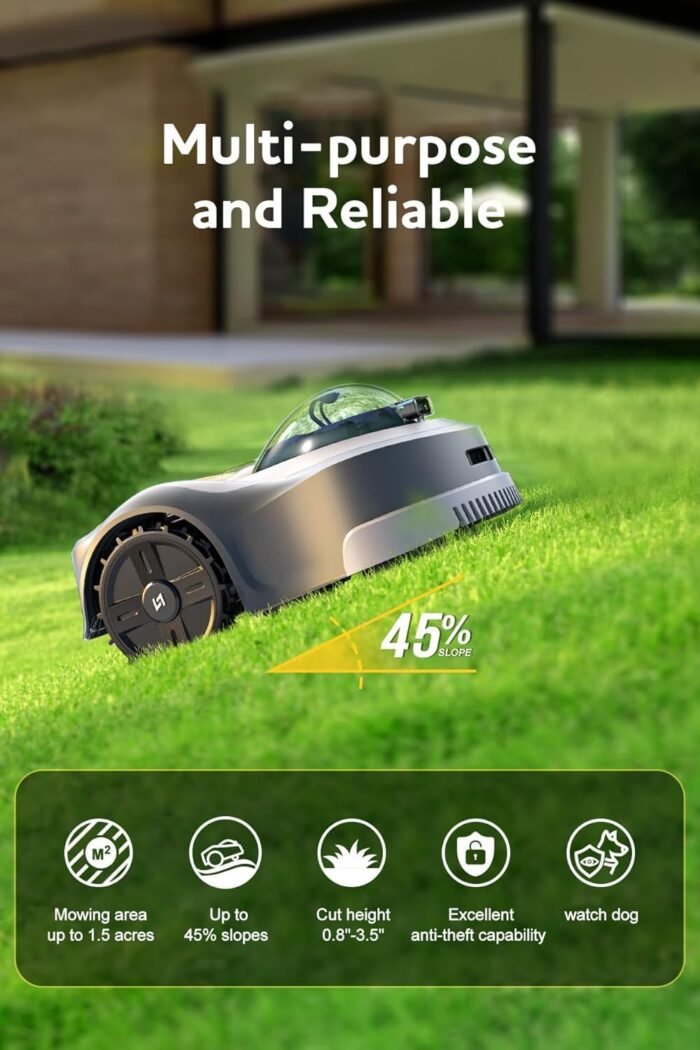 N2000 Robot Lawn Mower Perimeter Wire Free RTK,TOF,Vision Robotic Lawnmower 1.5 Acres,AI-Assisted Mapping,Virtual Boundary,Multi-Zone Management,APP Control,Cut Height 0.8"-3.5",Anti-Theft - Image 5