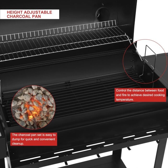 Royal Gourmet CC1830T 30-Inch Barrel Charcoal Grill with Warming Rack & Front Storage Basket, Outdoor BBQ Grill with 627 sq. in. Grilling Area for Backyard Barbecue Cooking Party, Black - Image 5