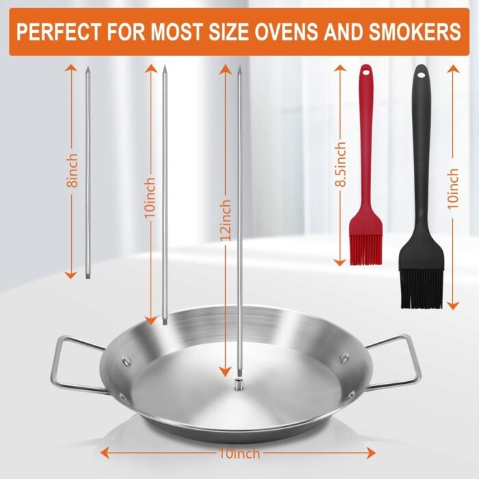 Al Pastor Skewer for Grill, Stainless Steel Vertical Skewer, Brazilian Vertical Spit Stand with 3 Removable Spikes(8”/10"/12”)& Brushes, for Tacos Al Pastor, Shawarma Kebabs Smoker Oven BBQ Dishes - Image 4