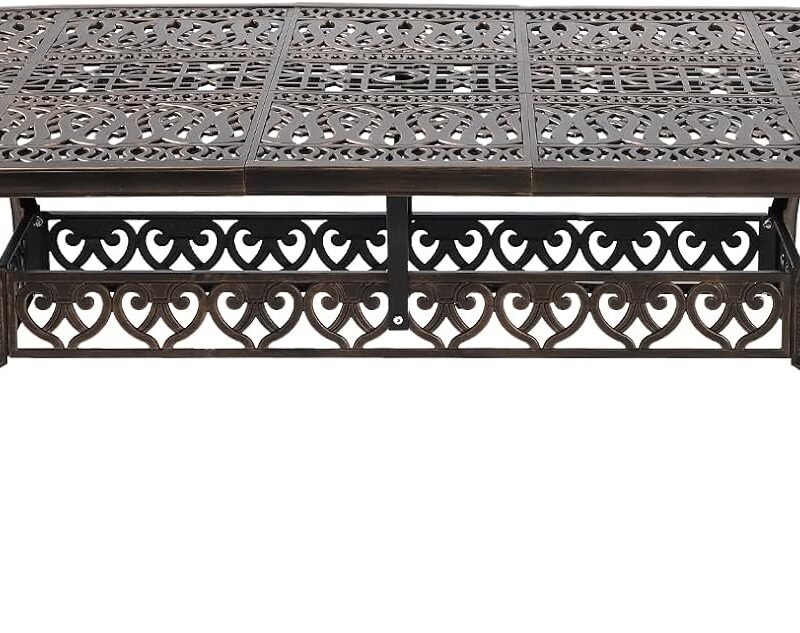 Cast Aluminum 86.6" Oval Patio Dining Table,Outdoor Dining Table for 8-10,Patio Metal Dining Table with Umbrella Hole for Backyard,Garden,Poolside