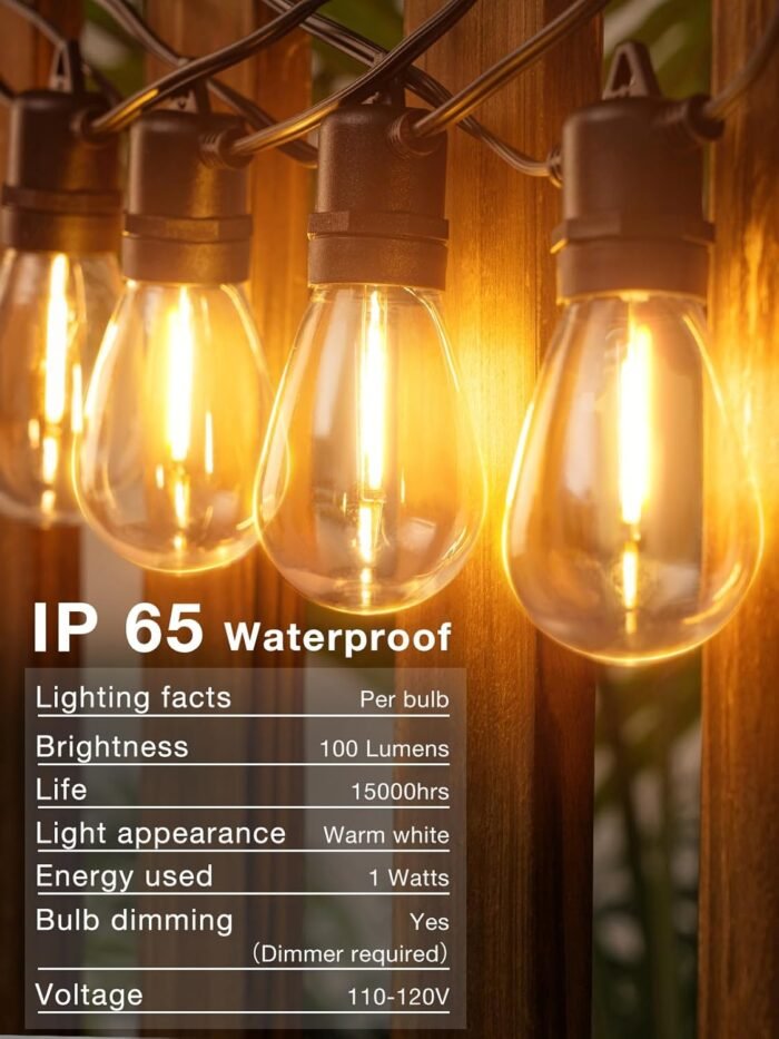 addlon 50FT LED Outdoor String Lights with Edison Shatterproof Bulbs, Weatherproof Strand, Commercial Grade Patio Lights, Decorative for Garden or Patio, Black - Image 3