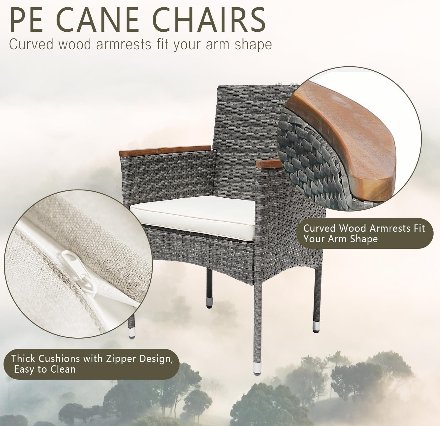 5 Piece Outdoor Patio Table and Chairs Set of 6 Outdoor Dining Set for 6 Patio Dining Sets Patio Furniture Back Yard Outdoor Furniture Set for Outside Patio Garden Poolside Deck,Grey - Image 3