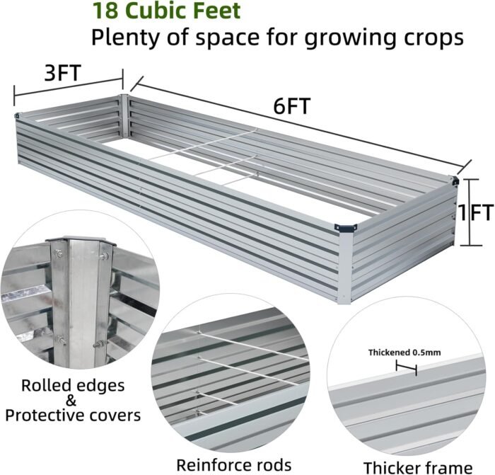 2 Pack 6x3x1FT Galvanized Raised Garden Beds Kit Outdoor Metal Gardening Planter Box for Vegetable Elevated Flower Herbs,Silver - Image 2