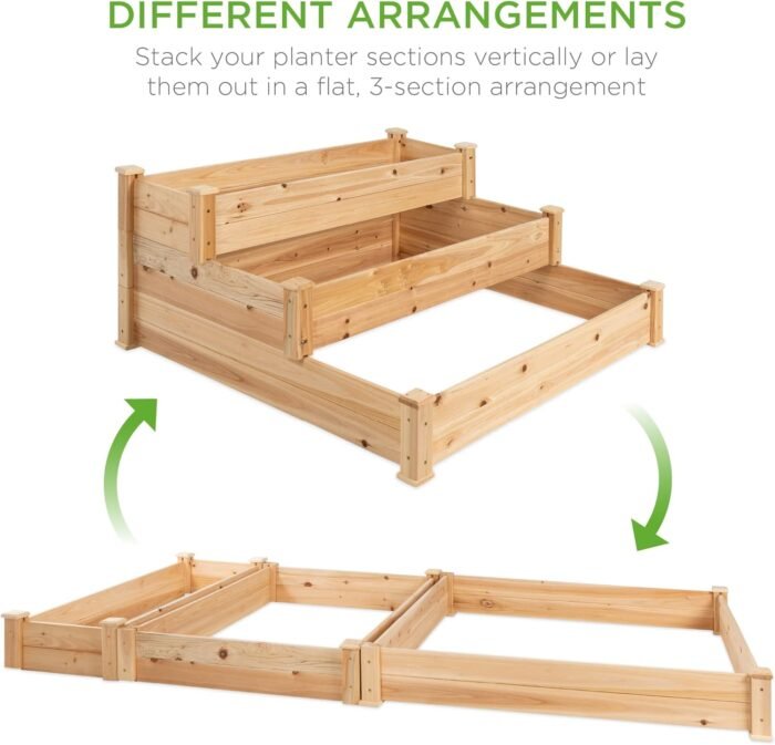 Best Choice Products 3-Tier Fir Wood Raised Garden Bed Planter Kit for Plants, Herbs, Vegetables, Outdoor Gardening w/Stackable & Flat Arrangement, Easy Assembly - Natural - Image 4