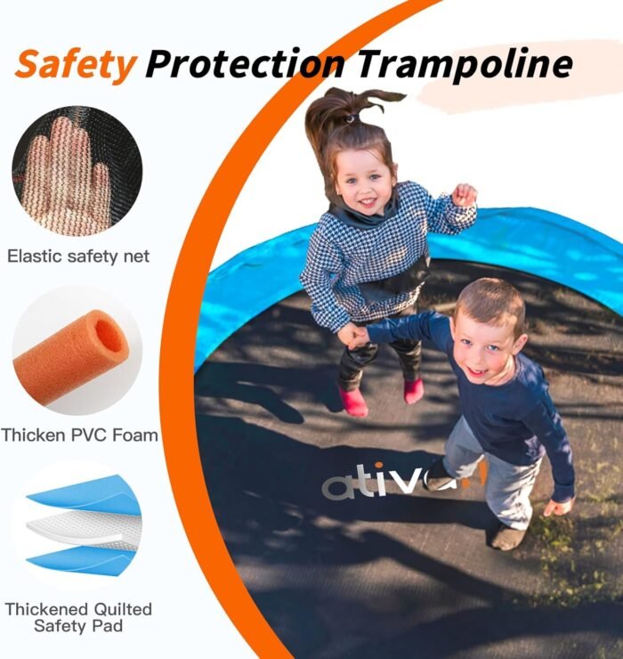 Ativafit 60'' Rebounder Trampoline Indoor Outdoor for Kids Ages 1-8, 5 FT Recreational Toddler Trampoline with Safety Enclosure Net Gifts with Basketball Hoop Dartboard Ocean Bal - Image 3