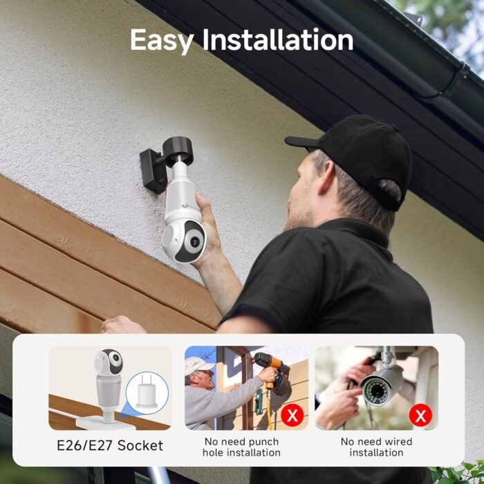 2K Light Bulb Security Camera Outdoor, 5G&2.4G WiFi Wireless Cameras for Home Security with Adjustable LED Lights, IPX6 Waterproof, 360° Motion Tracking and AI Human Detection -1 Pack - Image 5