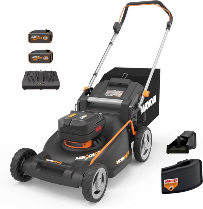 WORX Nitro 40V 21" Push Lawn Mower w/Aerodeck & Intellicut, Brushless Battery Lawn Mower Up to 1/2 Acre, Cordless Lawn Mower w/ 7-Position Height Adjustment WG752 – Batteries & Charger Included