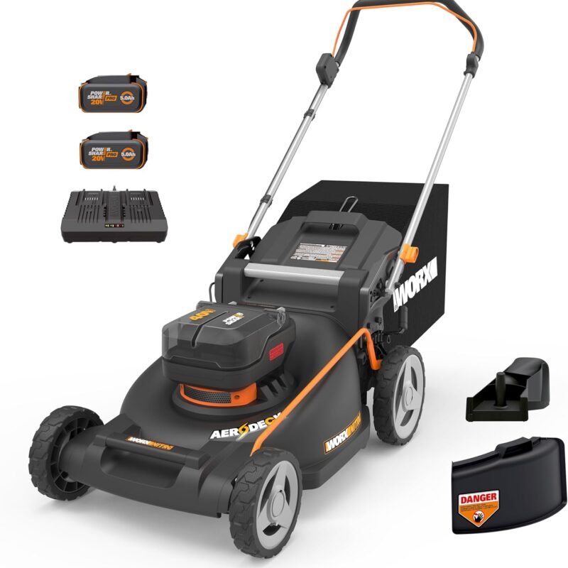 WORX Nitro 40V 21" Push Lawn Mower w/Aerodeck & Intellicut, Brushless Battery Lawn Mower Up to 1/2 Acre, Cordless Lawn Mower w/ 7-Position Height Adjustment WG752 – Batteries & Charger Included