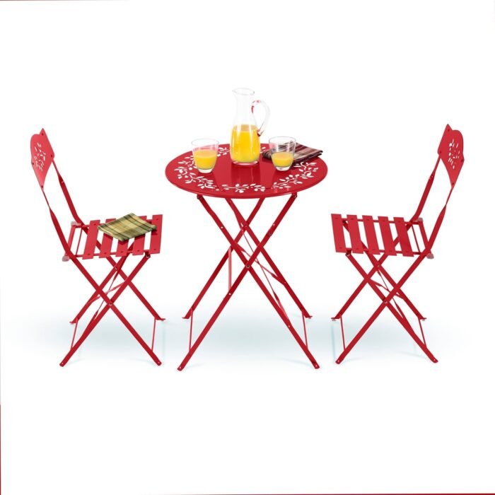 Alpine Corporation Indoor/Outdoor 3-Piece Bistro Set Folding Table and Chairs Patio Seating, Red - Image 8