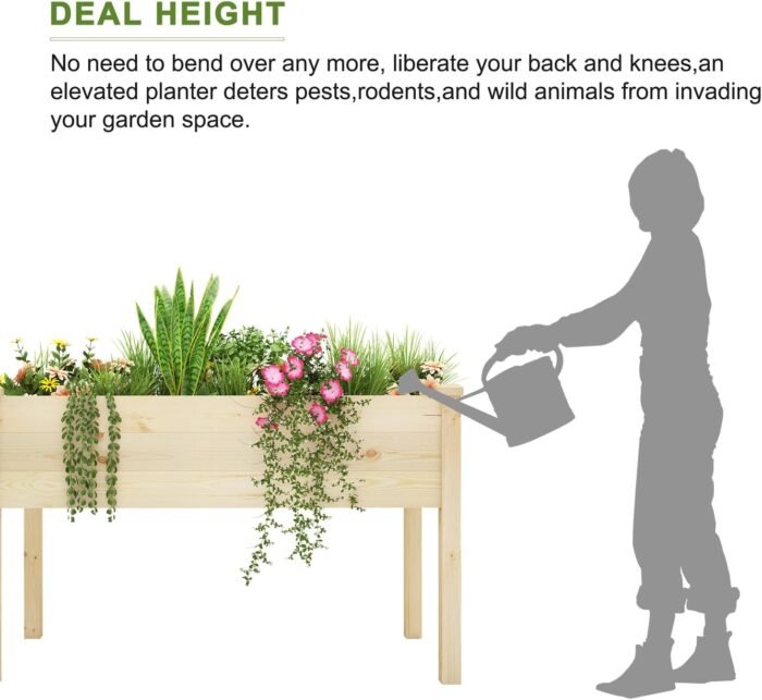 BIRASIL Outdoor Raised Garden Bed, Wood Planter Box for Vegetable Flower, Elevated Reinforced Large Garden Planters Boxes for Backyard Patio Gardening Balcony (48.5”L, Natural Wood) - Image 3