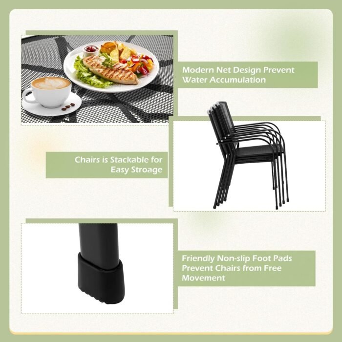 AECOJOY Metal Patio Table and Chairs Set for 4, Outdoor Dining Sets Patio Dining Table Furniture Set Round Outside Table and Chairs for Garden Backyard with Umbrella Hole - Image 3