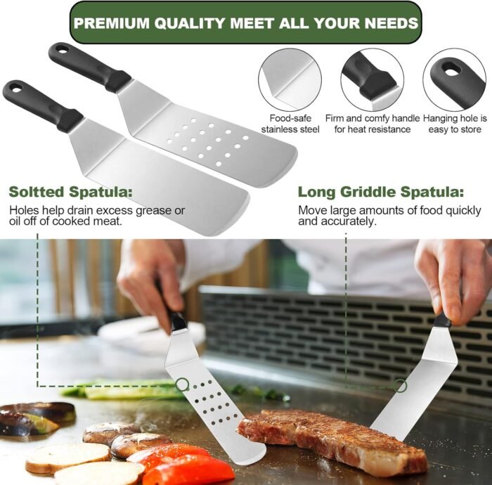 18PCS Griddle Accessories Kit, Flat Top Grill Accessories Set for Blackstone and Camp Chef, Grill Spatula Set with Enlarged Spatulas, Basting Cover, Scraper for Outdoor BBQ - Image 3
