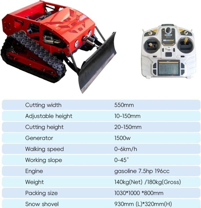 Remote Control Lawn Mower with Snow Shovel | Adjustable Cutting Height Robotic Lawn Mower | 21in Cutting Width Zero Turn Mower Machine for Road Garden Snow Removal - Image 9